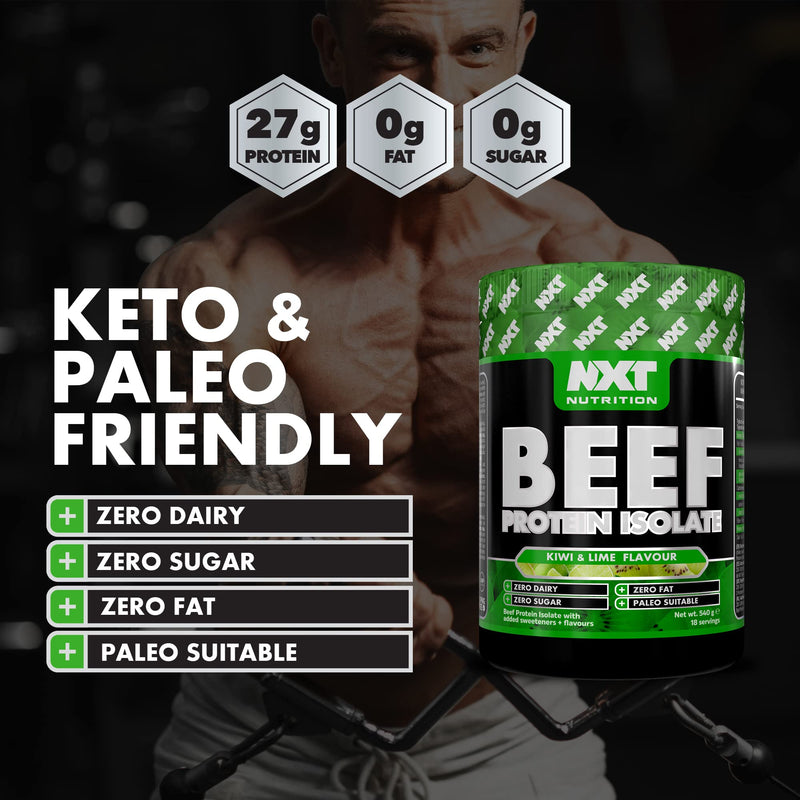 NXT Beef Protein Isolate 540g - High Protein Powder in Natural Amino Acids - Paleo, Keto Friendly - Dairy and Gluten Free | 540g (Kiwi & Lime)