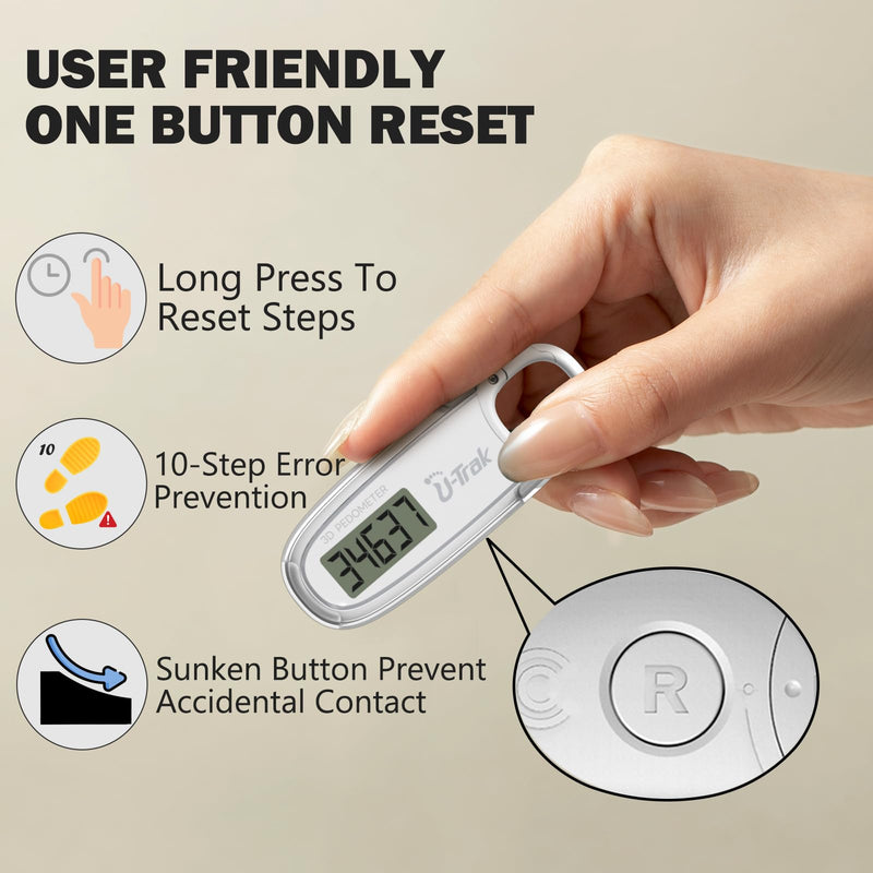 [Australia] - 3D Pedometer for Walking with Removable Clip and Carabiner Simple Step Counter for Walking Accurate Clip On Step Tracker for Men Women Kids 