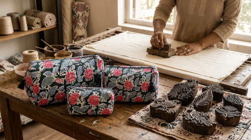 Saarva Global Travel Toiletry Pouch Set, Forest Green Floral, Cotton, Floral Pattern, Zipper, 9x4x7 Inches, 0.5 Pounds, Reusable