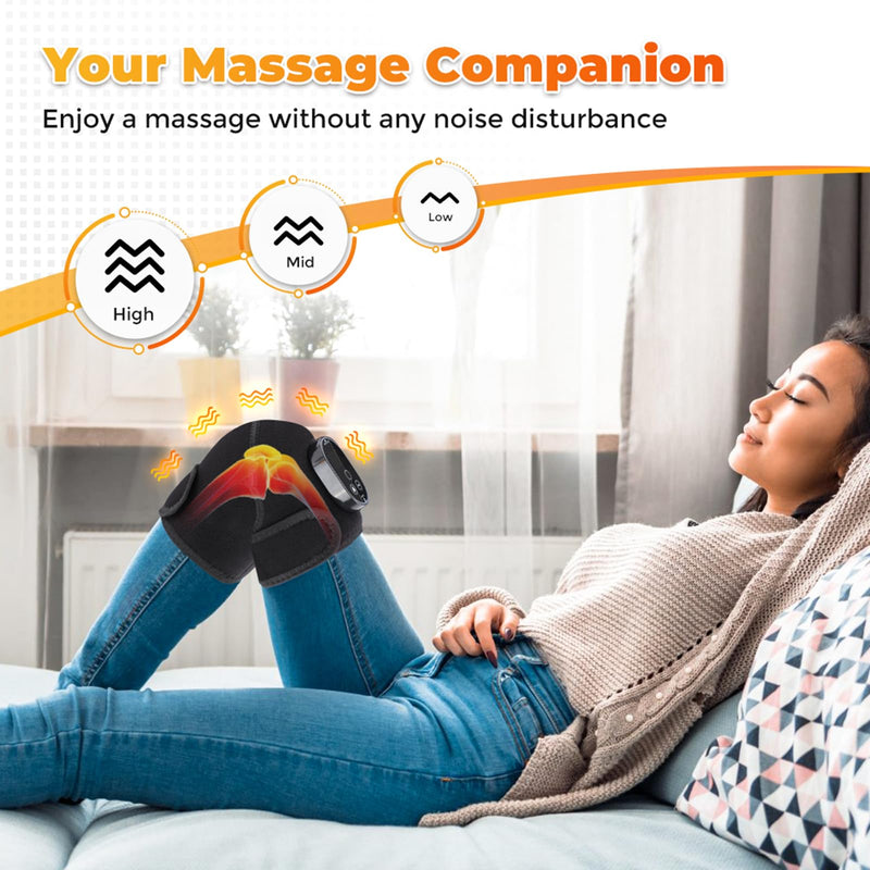 Cordless Knee Heating Pad for Pain Relief & Arthritis, Heated Knee Massager Brace Wrap 6 Heating Levels, 3 Vibration and Timing Modes, 3 in 1 Heating Pads for Shoulder Elbow Women Men Black