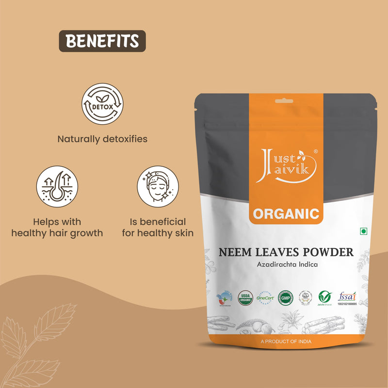 [Australia] - Just Jaivik 100% Organic Neem Leaves Powder - USDA Certified Organic, 227 GMS / 1/2 LB Pound / 08 Oz - Azadirachta Indica - Promoting Healthy Hair and Clear Skin (an USDA Organic Certified Herb) 