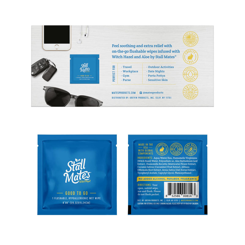 [Australia] - Stall Mates Wipes Witch Hazel: Flushable Wipes | Individually Wrapped | Travel Friendly | Soothing Witch Hazel | Unscented with Cucumber, Aloe and Chamomile | (30 on-the-go singles) 