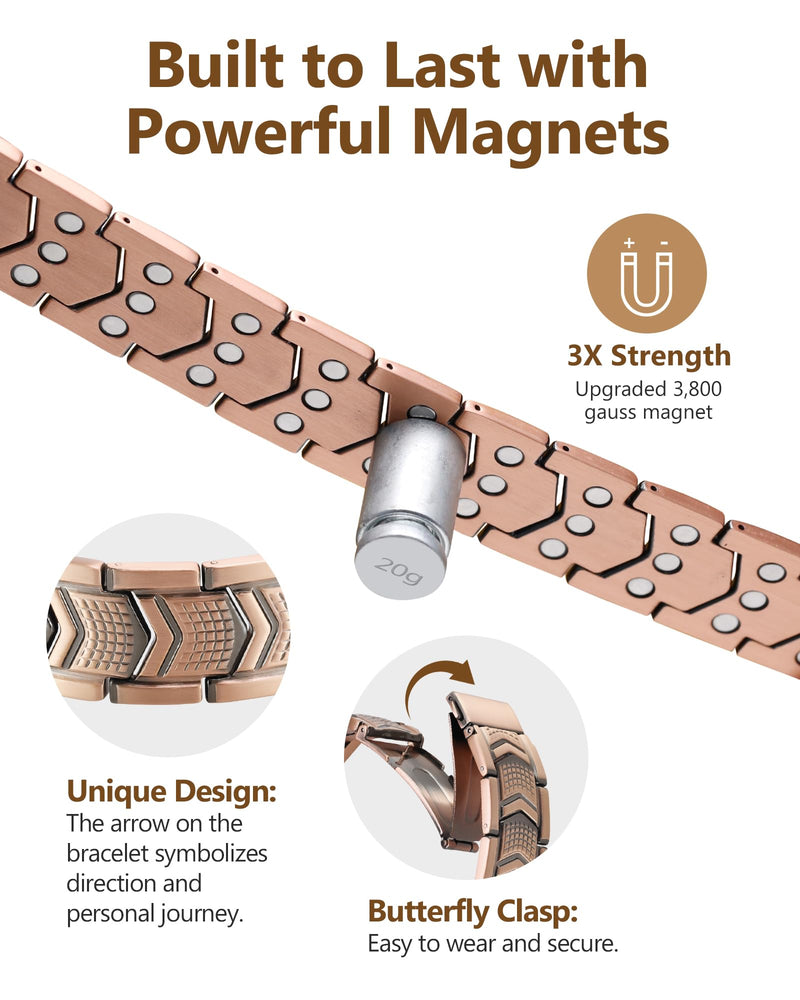 [Australia] - Feraco Copper Bracelet for Men 3X Strength,Magnetic Therapy Bracelet Copper Jewelry with Powerful 3800 Gauss Magnets,Premium Fold-Over Clasp Arrowforge 