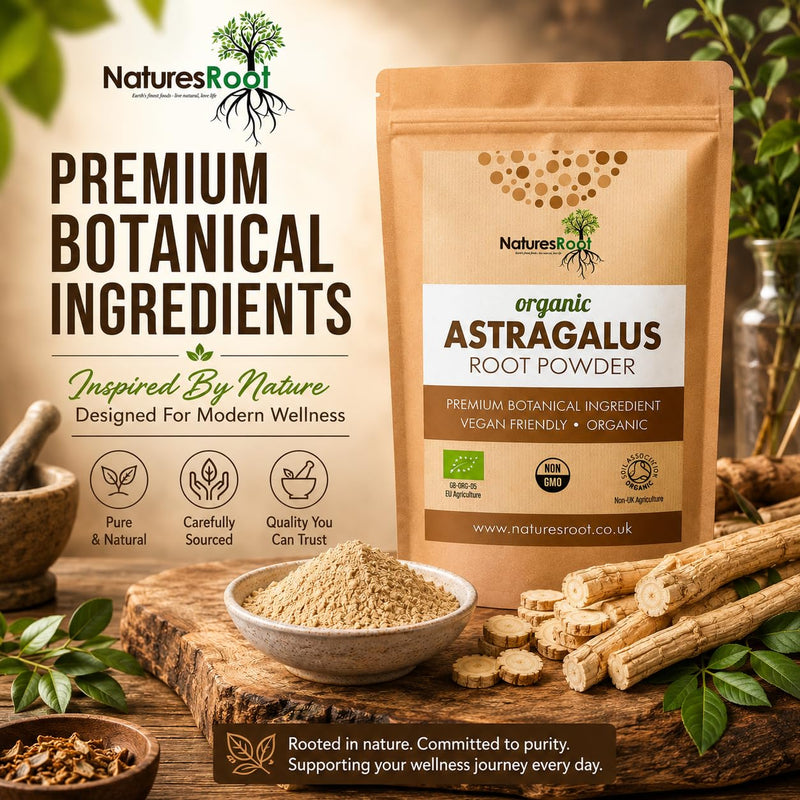 Natures Root Organic Astragalus Root Powder - 500g Herbal Supplement | Single Pack - Boosts Vitality, Promotes Healing, Reduces Fatigue, Aids Digestion