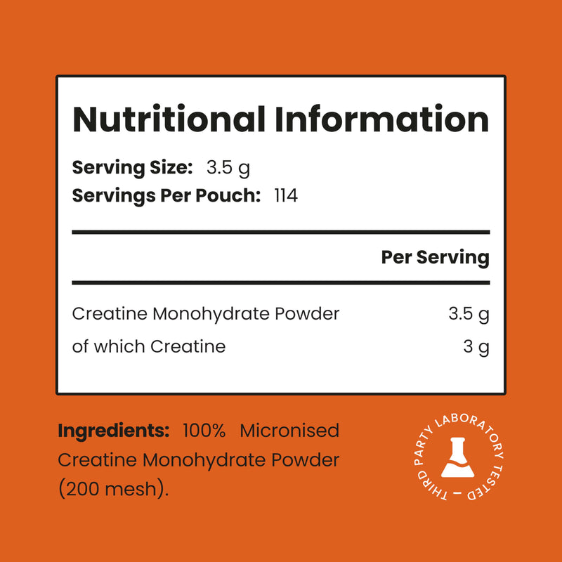 Creatine Monohydrate Powder Micronised | 400g Pouch | 114 Servings | 200 Mesh Easy Dissolving Pure Powder