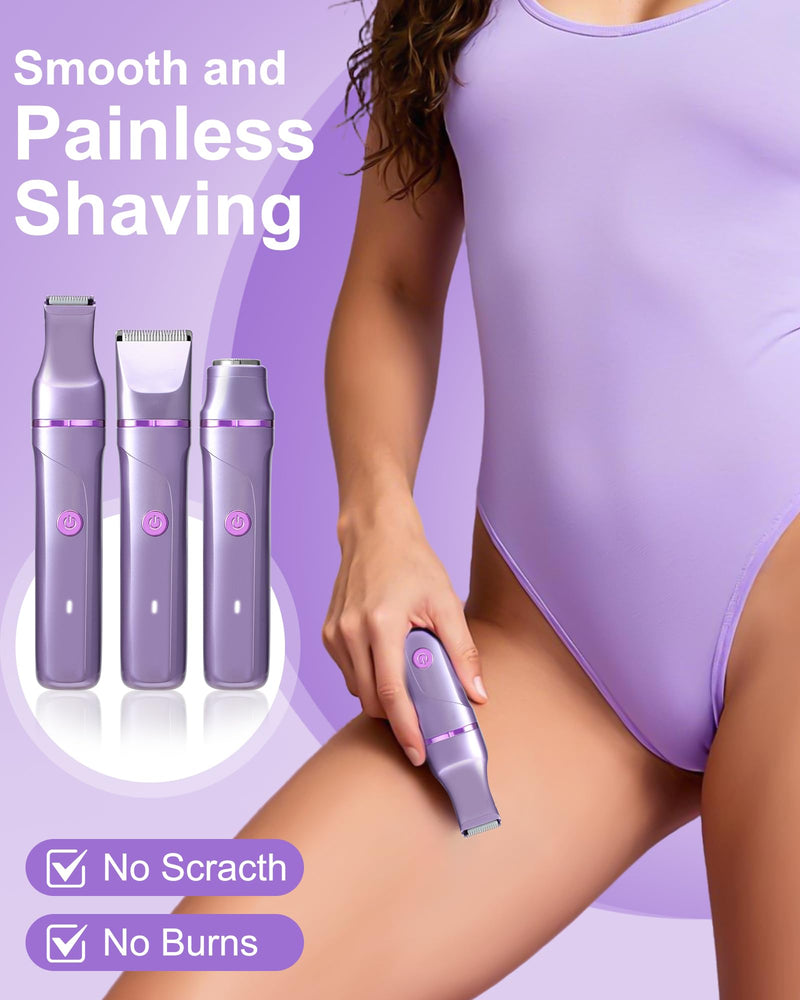 Bikini Trimmer for Women,Electric Razors for Women,Cordless Body Shaver for Trip, Body Groomer for Face, Legs,Bikini Line,Foil, IPX7 Waterproof&Easy Cleaning, Ceramic Blade, USB Charge Dock,Purple