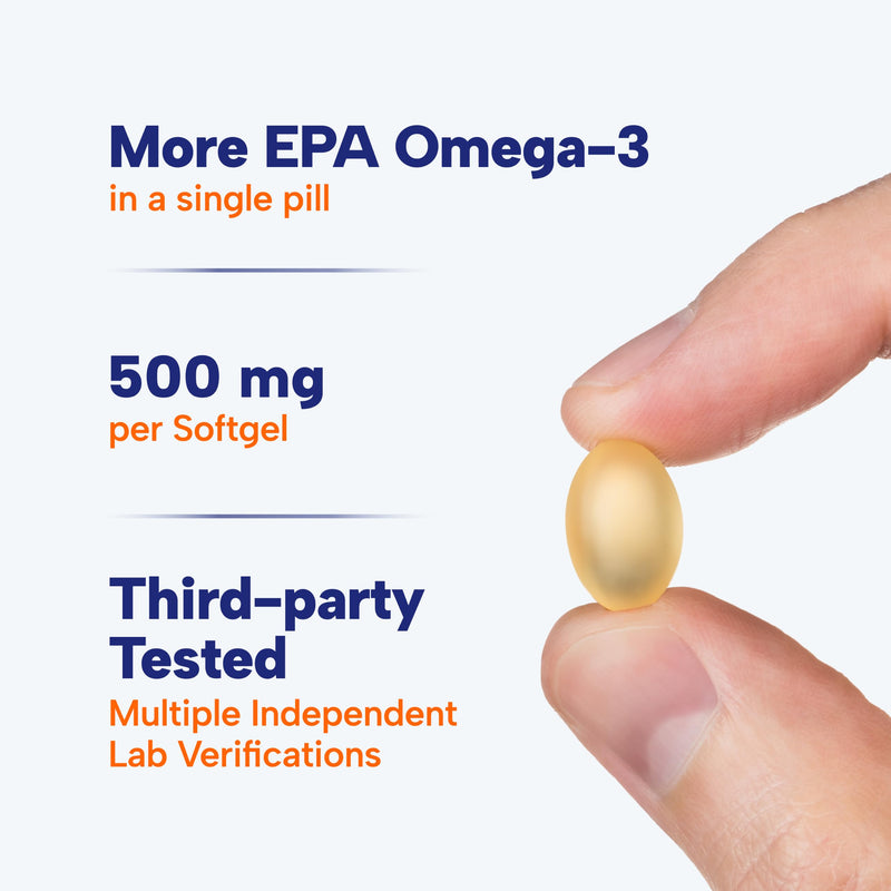 OmegaVia EPA 500 mg, Purified Omega 3 Fish Oil, Burpless (120 Softgels) | High EPA in Triglyceride Form, Mood, Brain & Joint Support, Non-GMO Gluten-Free, Easy to Swallow, IFOS 5-Star, 120-Day Supply 120 Count (Pack of 1)