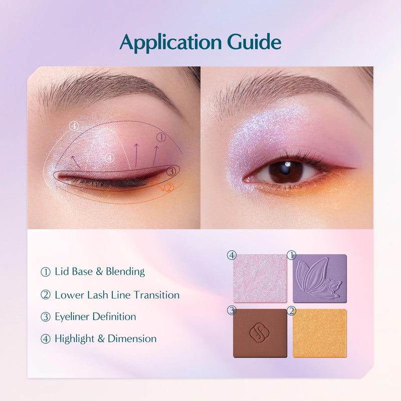 [Australia] - FLORASIS Butterfly Glitter Quad Eyeshadow Palette (02 Peach Haze, 1 Count) 02 Peach Haze 1 Count (Pack of 1) 