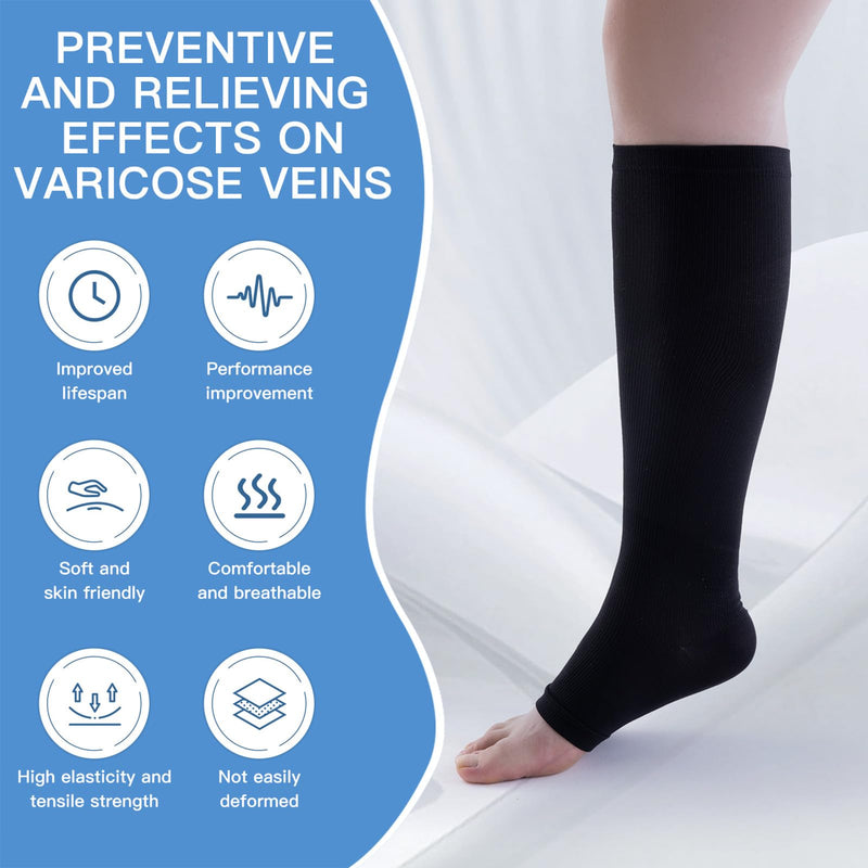 [Australia] - 3 Pairs Open Toe Compression Socks for Men & Women - 15-20 mmhg Knee High Stockings for Circulation Support Large-X-Large 03-b-b-n 
