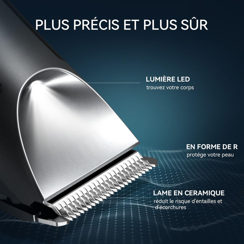 [Australia] - Body Hair Trimmer for Men, kensen Electric Groin Hair Trimmer, Rechargeable Body Groomer, Replaceable Ceramic Blade Heads, IPX7 Waterproof Wet/Dry Clippers, Male Pubic Hair Hygiene Razor Black 