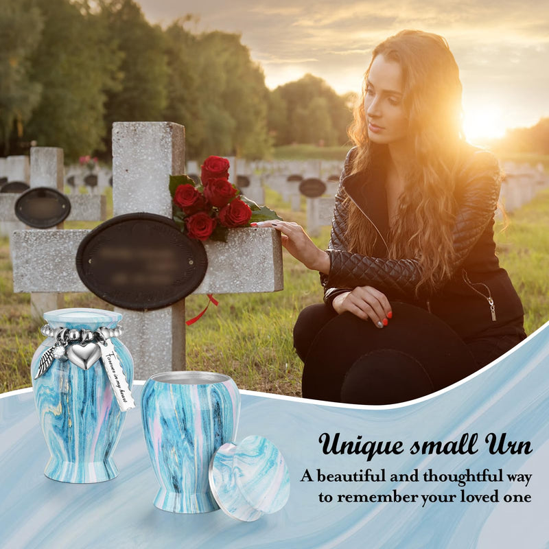 [Australia] - Dletay Small Urns for Human Ashes Keepsake 2.85 Inch Memorial Mini Cremation Urn for Women Men Aluminum Decorative Funeral Urns - Ocean Blue 