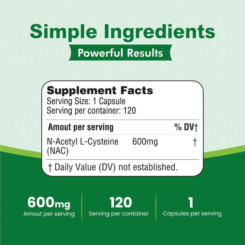 [Australia] - HealthLife N-Acetyl L-Cysteine (NAC) 600mg, 120 Capsules - Non-GMO, Gluten Free, 120 Servings 