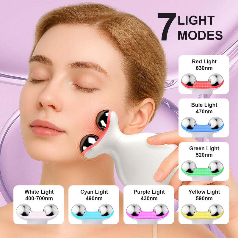 [Australia] - Microcurrent Facial Device, 7 Colors for Fading Fine Lines on Neck and Tightening Skin, Facial Wrinkle Removal Device, Smart Photon Micro-Current Device, White 