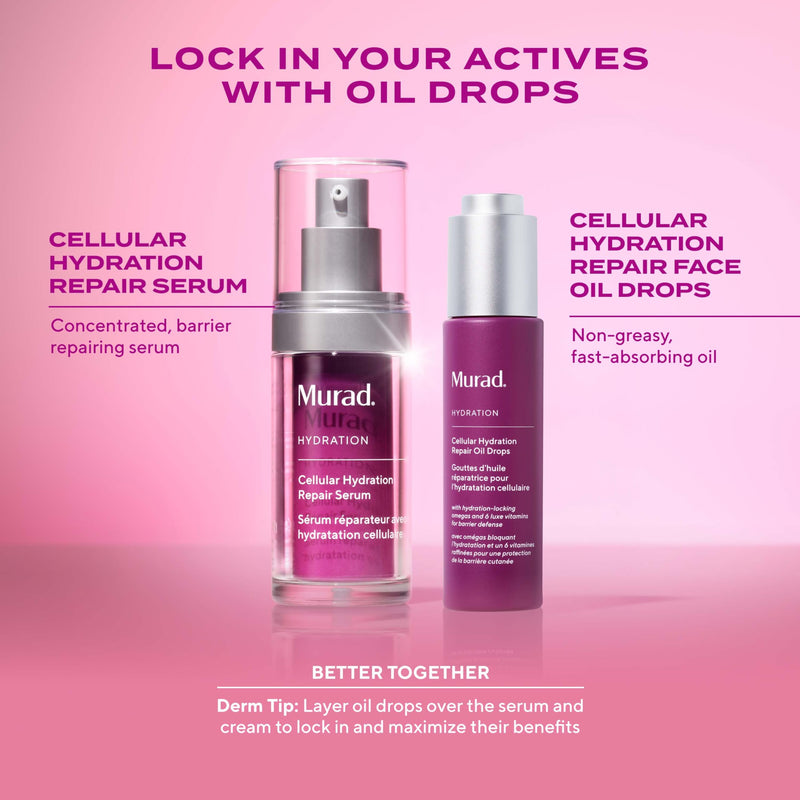 Murad Cellular Hydration Repair Oil Drops - Multi-Vitamin Blend - 1 Fl Oz | Hydrating multi-vitamin face oil with Bilberry Seed Oil strengthens the skin barrier and relieves redness for glowy skin