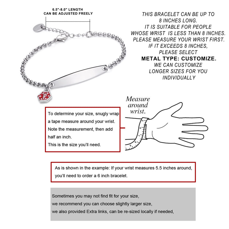 [Australia] - LinnaLove-Pre-engraved Simple Rolo chain Medical alert id bracelet for Women SILVER blood thinner 