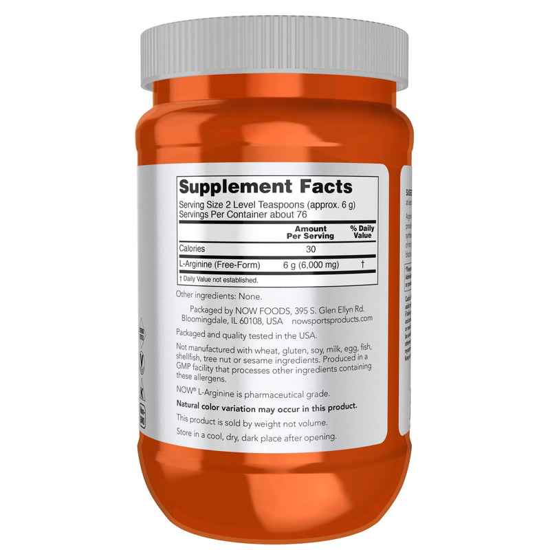 [Australia] - NOW Sports Nutrition, L-Arginine Powder, Nitric Oxide Precursor, Amino Acids, 1-Pound 1 Pound (Pack of 1) 