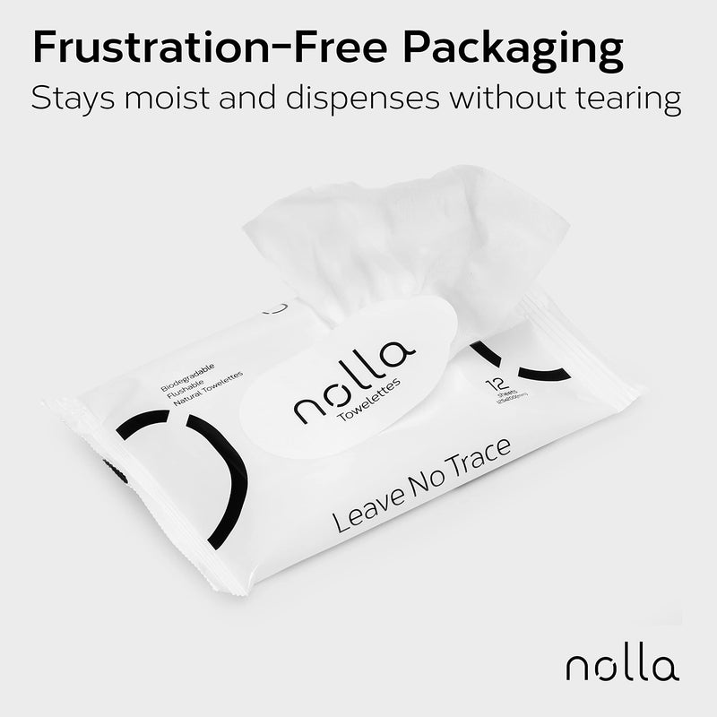[Australia] - Nolla Flushable Wipes Travel Packs, 100% Plant-Based, Plastic-Free and Biodegradable - Unscented + Soothing Aloe and Vitamin E 120 Count (10 Packs of 12) 12 Count (Pack of 10) 