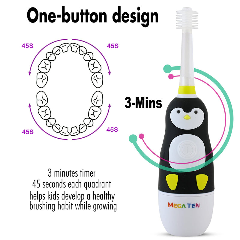 Brilliant Kids Sonic Toothbrush Characters – Kids Electric Toothbrush with Flashing Lights and Fine Bristles - Fun Brushing for Parent and Child, Ages 3-8 (Penguin) Penguin