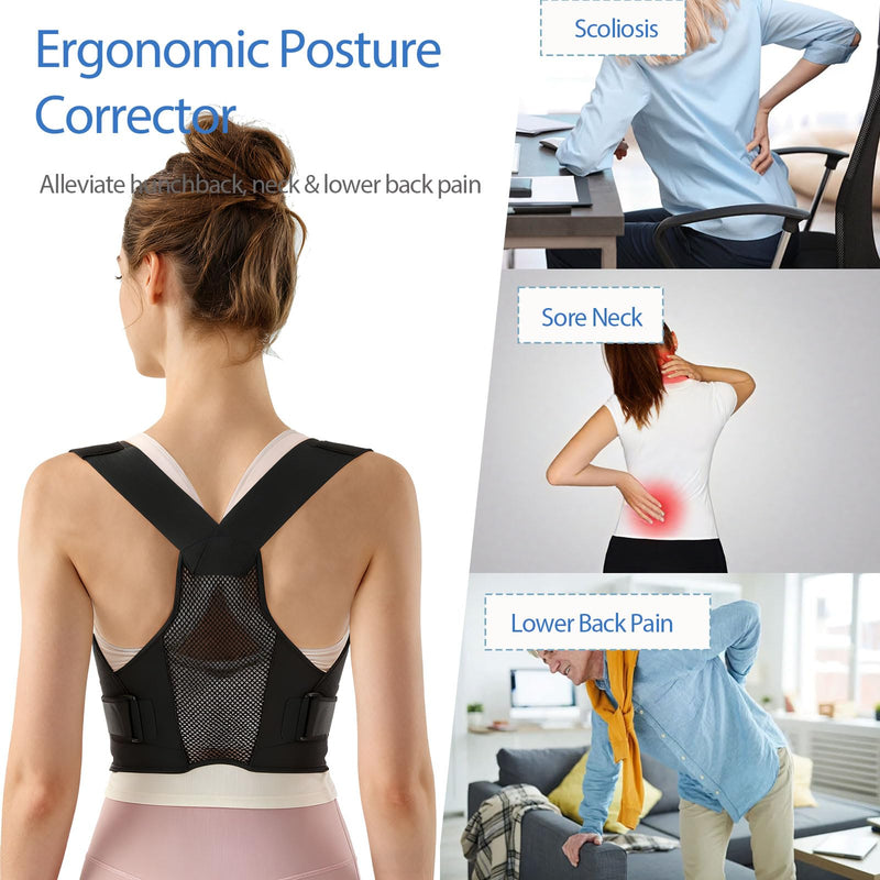 [Australia] - Back Brace Support for Women and Men, Adjustable Posture Corrector Lightweight Lumbar Support Shoulder Straightener for Neck Shoulder Upper (XL-Black) XL-Black 