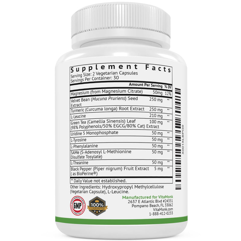 [Australia] - VitaMonk Dopify Dopamine Supplement Dopamine Booster with Uridine Monophosphate, Mucuna Pruriens, L-Theanine, Tyrosine and More - No Artificial Fillers, Just Brain Food - 60 Capsules 