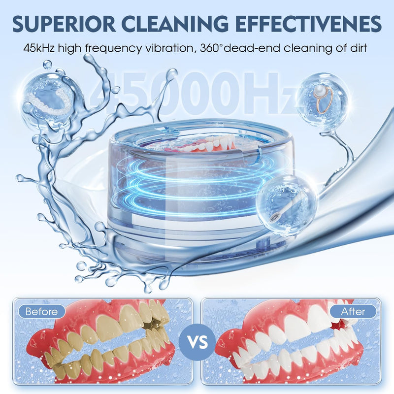 [Australia] - Ultrasonic Retainer Cleaner, 45kHz Sonic Retainer Cleaner Machine Dental Cleaning Pod for Dentures, Mouth Guards, Braces, Toothbrush Heads, Jewelry, 5 Modes for All Dental Appliances (Black) Black 