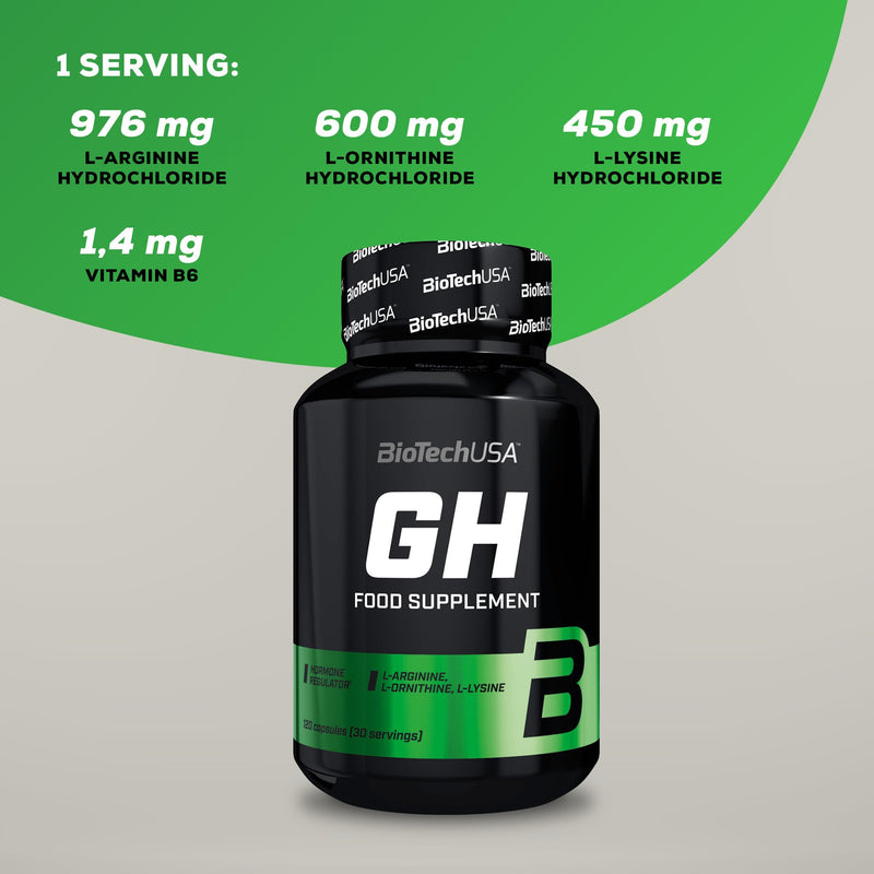 BioTechUSA GH | Hormone Regulator | with Amino Acids & Vitamin B6 | Boost Growth Hormone | Build Muscle | Reduce Fat | 120 Capsules