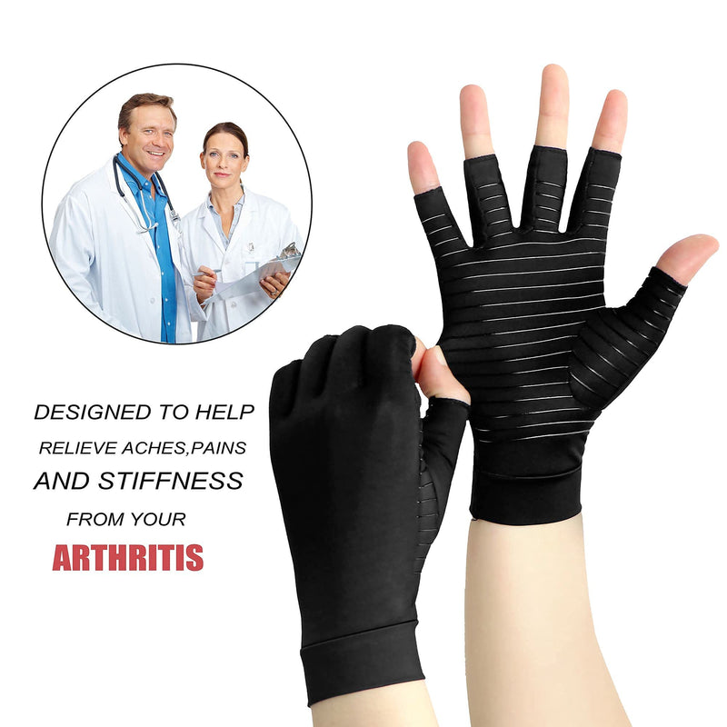 [Australia] - Copper Compression Gloves for Arthritis Pain Relief, Arthritis Gloves for Women and Man, Fingerless Compression Gloves for Rheumatoid, Tendonitis, Swelling (1 Pair,Large) Large (1 Pair) Fingerless-black 