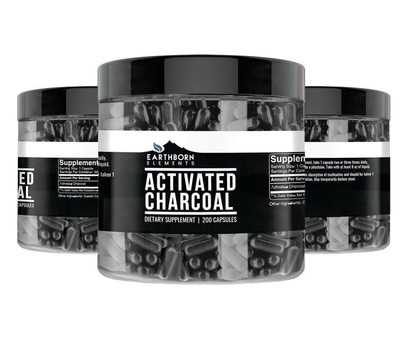 [Australia] - Earthborn Elements Activated Charcoal Capsules, 200 Capsules, Odorless & Non-Toxic Powder 