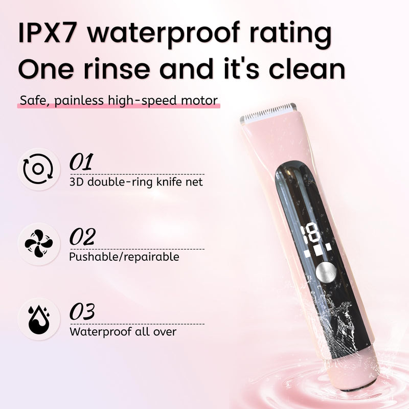 [Australia] - 2 in 1 Electric Bikini Trimmer for Women, Cordless Dual Head Electric Razor with LED Display, Rechargeable and Portable, IPX7 Waterproof for Wet and Dry Use(Pink) 