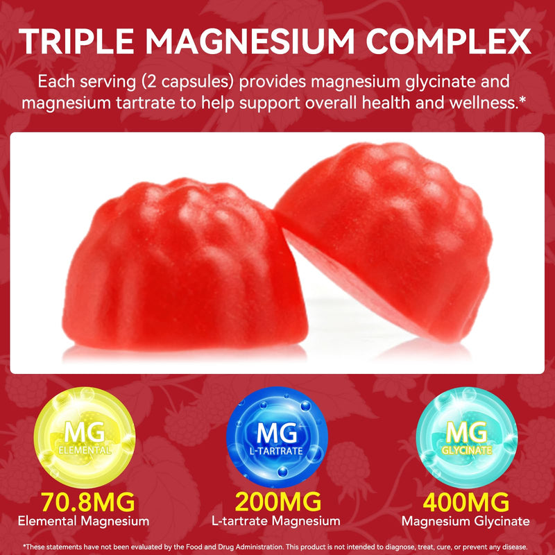 Magnesium Glycinate Gummies,120 Count Magnesium Supplement for Women,Men-Support Sleep,Muscle and Relaxation,Sugar Free,Vegan Raspberry