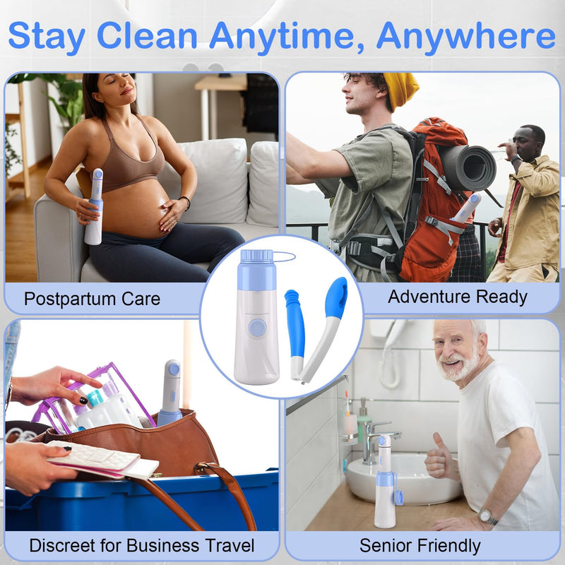 [Australia] - Portable Bidet Toilet Aids Wiper Tool Set for Travel | 450mAh Battery | 350ML Bottle | IPX7 Waterproof | USB-C Charging | Compact & High-Powered with 2 Pressure Modes for Wiping and Personal Hygiene 
