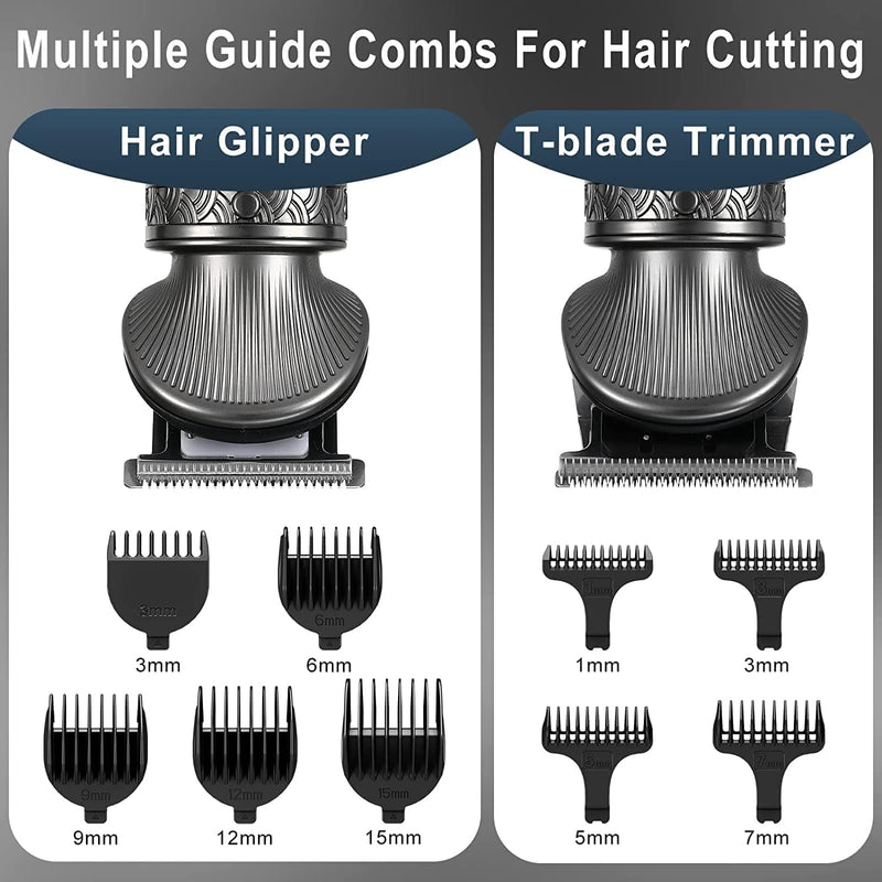 [Australia] - Hatteker Beard Trimmer Kit for Men Professional Hair Clipper T-Blade Beard Hair Shaver Nose Trimmer Hair Cutting Kit Body Grooming Kit Cordless 6 in 1 