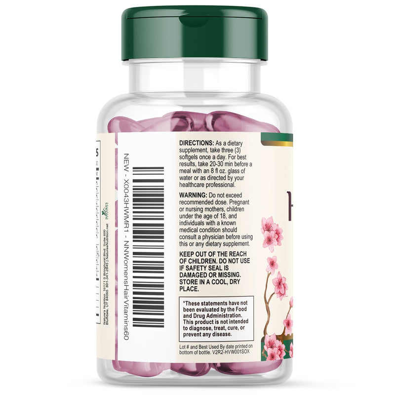 Hair Skin and Nails Vitamins for Hair Growth - Biotin 5000mcg Per Serving - Extra Strength Collagen, Argan Oil & Hyaluronic Acid - Best Beauty Supplement for Women & Men - USA Bottled - 60 Softgels 60 Count (Pack of 1)