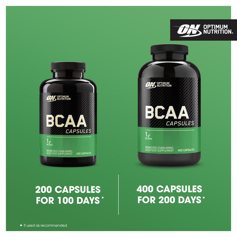Optimum Nutrition BCAA Capsules, Amino Acids Tablets, 1000 mg of Essential Amino Acids BCAAs with L-Leucine, L-Isoleucine and L-Valine, Unflavoured, BCAA Supplements, 100 Servings, 200 Capsules