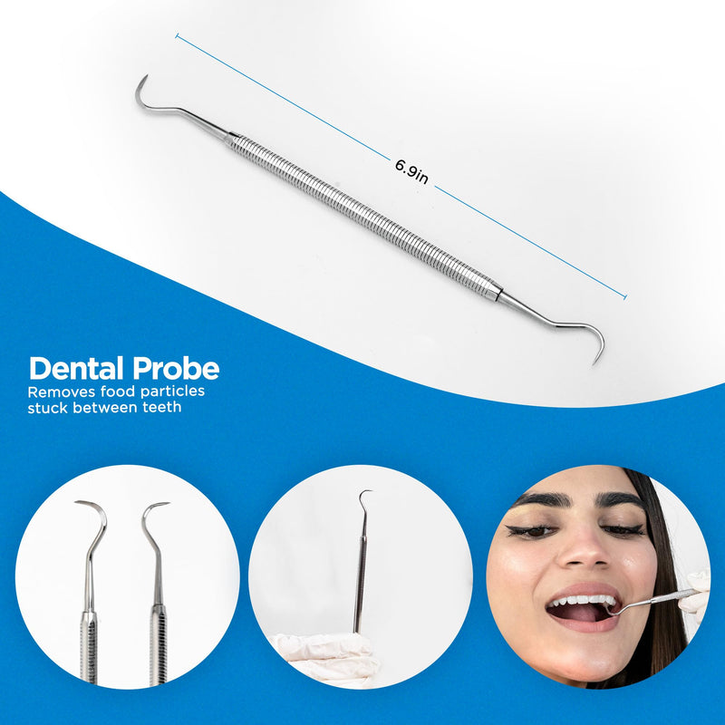 [Australia] - 4tified Dental Tools Hygiene Kit 4 PCS French Stainless Steel Professional Teeth Cleaning Home Use Plaque Calculus Removal Tartar Scraper Scaler Fogless Mirror Dental Pick Vegan Leather case 