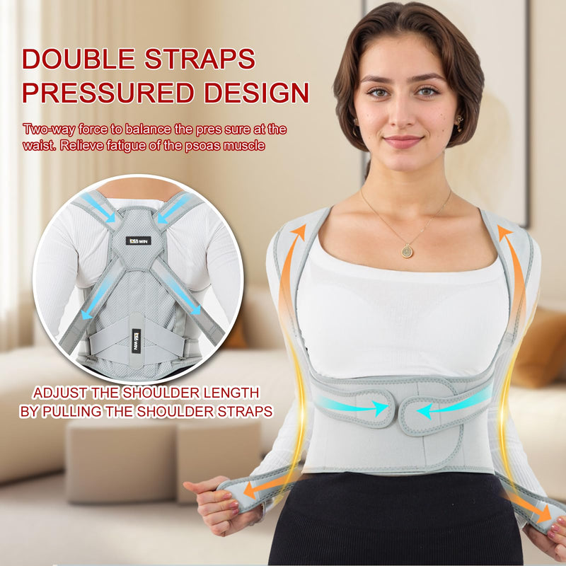 [Australia] - Back Brace Posture Corrector for Women and Men with Detachable Heating Pad - Adjustable Posture Corrector Belt, Relieve Pain in Upper and Lower Back, Waist, And Shoulders (Gray, Medium) Gray 