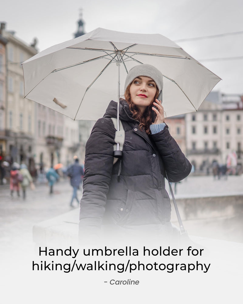 Hands-Free Umbrella Holder, Wearable Portable Umbrella Strap, Fits Any 8-10mm Small Parasol for Backpack Use, Essential Traveling Accessories for Daily Use Charcoal Black