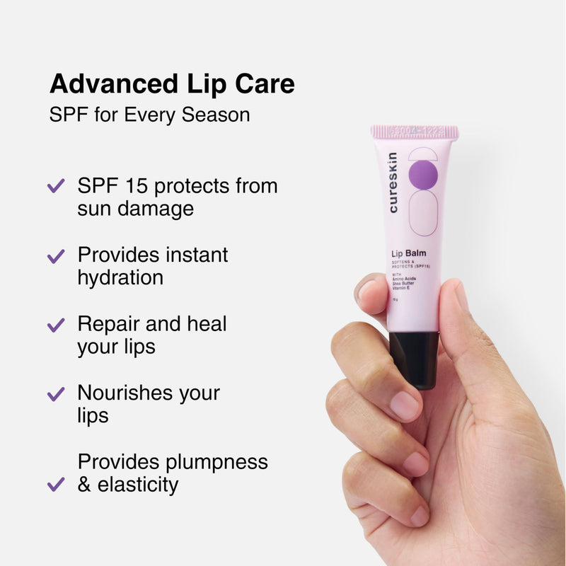 Cureskin Lip Balm with SPF 15, Amino Acids, Shea Butter and Vitamin E | Lip Care | SPF Lip Balm for Women and Men | Lip Lightening Balm for Dark Lips