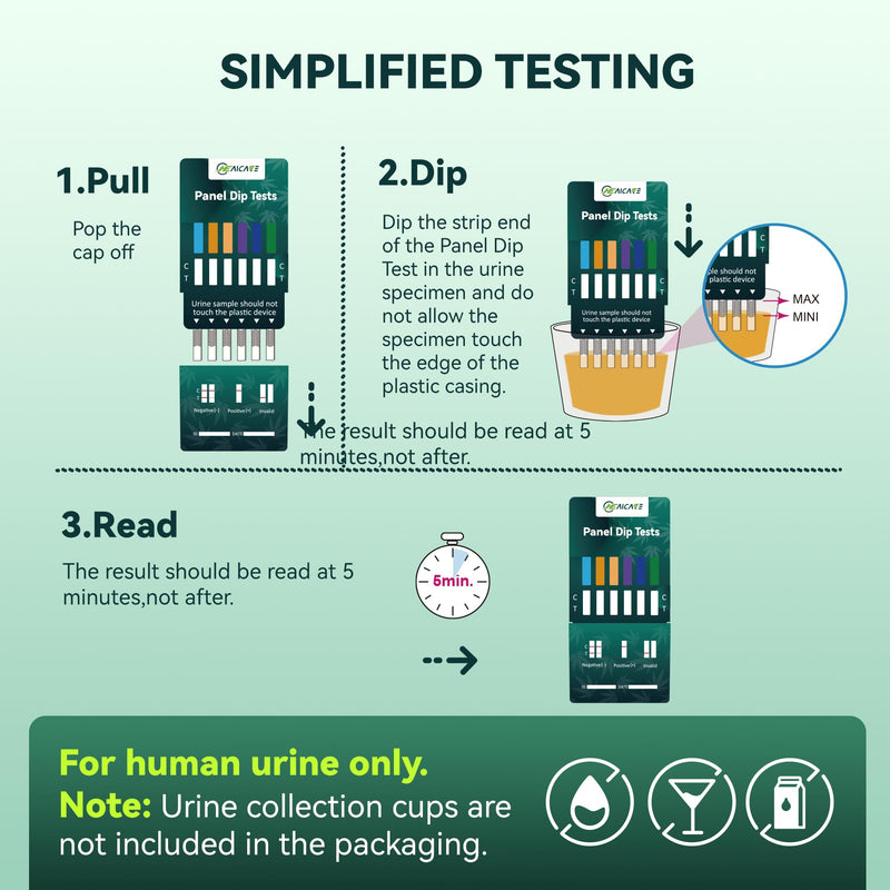 AssureTech Panel Dip Tests, Multi-Drug Urine Test Kit, Detect 6 Drugs in One, AMP, BZO, COC, MET, OPI, THC, Rapid Instant Drugs Test-5 Pack