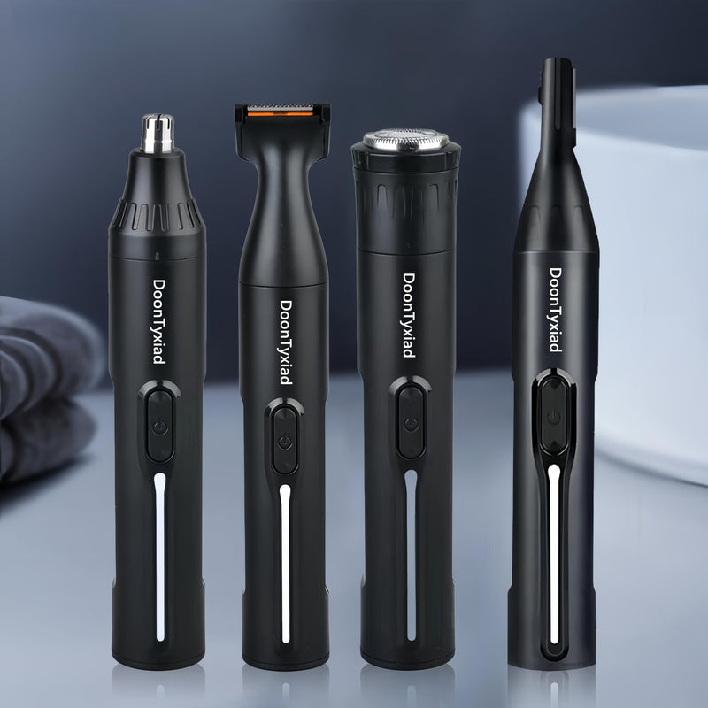 [Australia] - Rechargeable Ear and Nose Hair Trimmer, 4-in-1 Professional Painless Eyebrow & Facial Hair Trimmer for Men Women, Powerful Motor and Dual-Edge Blades for Smoother Cutting Black(Black 4-in-1) Black 4-in-1 