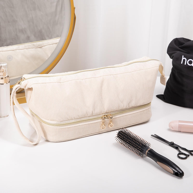 [Australia] - Hair Dryer Case, Double-Layer Hair Tools Travel Carrying Case for Shark FlexStyle/SmoothStyle with Hair Dryer Bag - Hair Air Wrap Dryer Case Flat Curling Iron Travel Organizer Standard Ivory 
