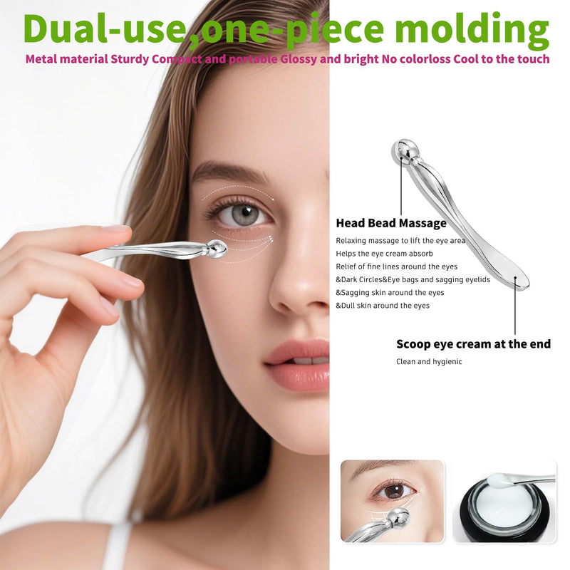[Australia] - 3-in-1 Stainless Steel Facial Massage Set, Face Roller, Gua Sha Tool, Eye Cream Applicator, Silver,Gifts for Women and Girl Detail Guasha Set 