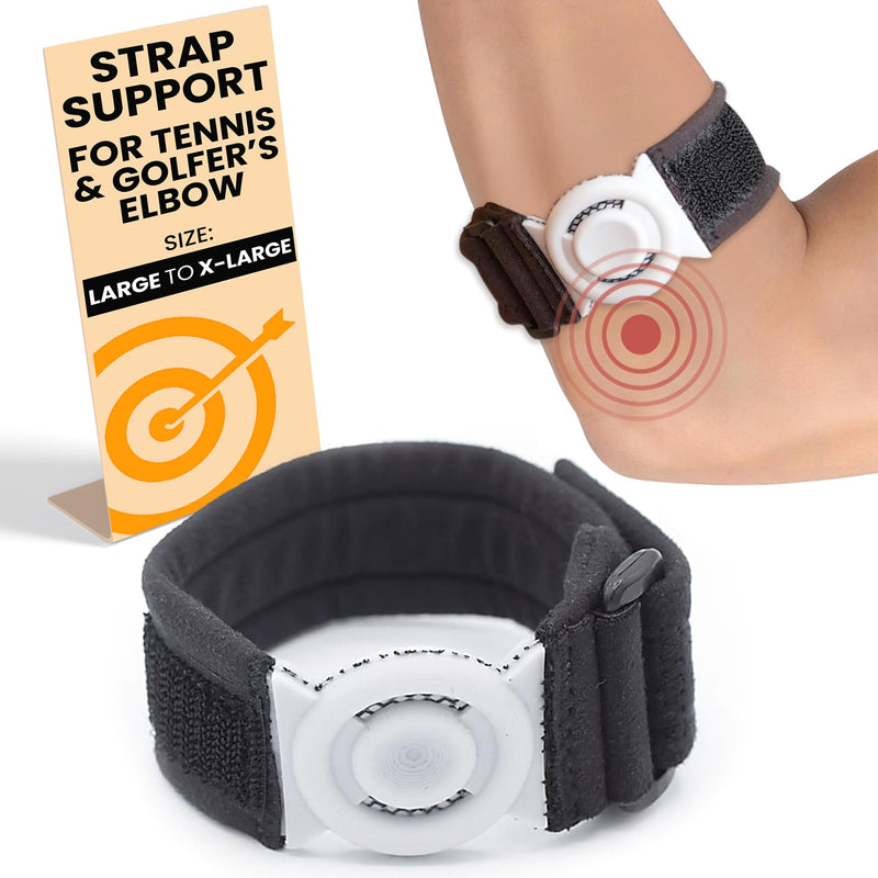 Bullseye Elbow Strap – Targeted Compression Brace for Tennis & Golfer's Elbow Pain Relief – Unique Silicone Pad Design – Breathable Fabric – Easy to Wear - Adjustable Fit for Left or Right Arm - L/XL (23-27cm)