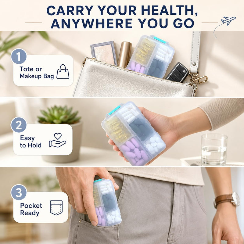 Extra Large Pill Organizer with 161 Medicine Labels, Travel Pill Case | White Extra large case with 10 compartments for 7-day pill planning, vitamins, supplements, and travel