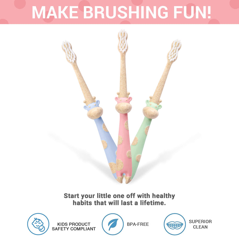 [Australia] - ROARex® All-Natural Eco Friendly Kids Toothbrush Made from Plants - Giraffe 4-36m - Baby to Toddler - Rose/Mint - 4pk | 1% for The Planet Product 4 Count (Pack of 1) Green,pink 