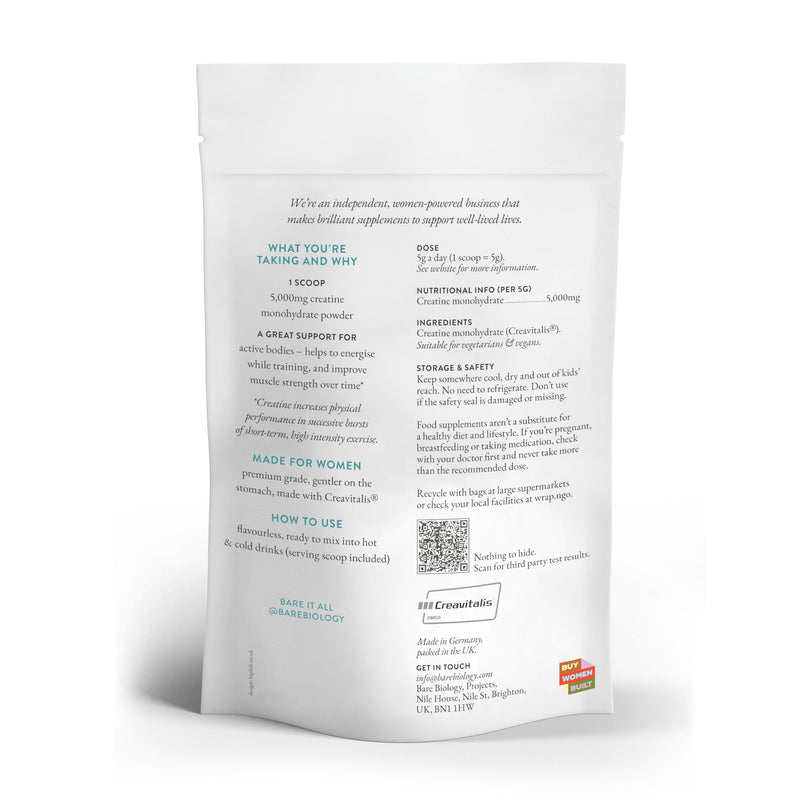 Bare Biology High Flyer Creatine Monohydrate Powder – 300g Pouch – 60 Day Supply – 5g Creavitalis® Micronised Creatine Powder per Scoop – Creatine for Women – Supports Muscle Strength & Performance