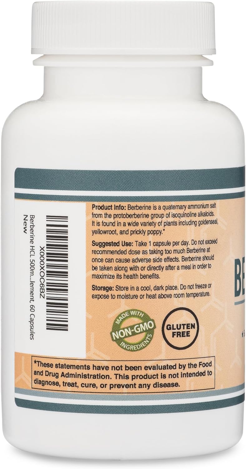 [Australia] - Berberine Supplement 500mg, 60 Capsules (Third Party Tested, Non-GMO, Gluten Free, Vegan Safe) AMPK Activator - Berberine HCL for Cardiovascular Health by Double Wood 60 Count (Pack of 1) 