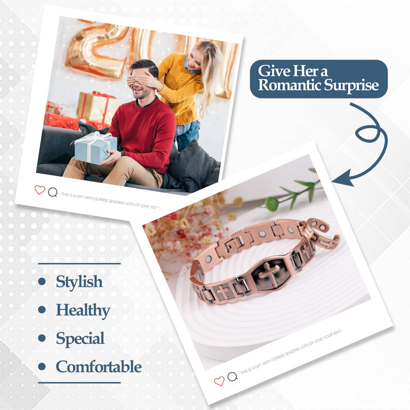 [Australia] - Pure Copper Bracelet for Men, Ultra Strength Magnetic Cross Bracelets for Men, Mens Copper Cross Bracelet, Copper Jewelry Gift with Sizing Tool 
