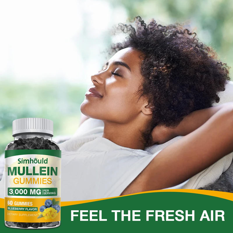 [Australia] - 2 Pack Sugar Free 3000MG Mullein Gummies - Lung Cleanse, Mullein Leaf Extract Supplement for Respiratory, Organic Mullein Drops with Quercetin & Bromelain for Lung, Digestive Health & Immune 60 Count (Pack of 2) 