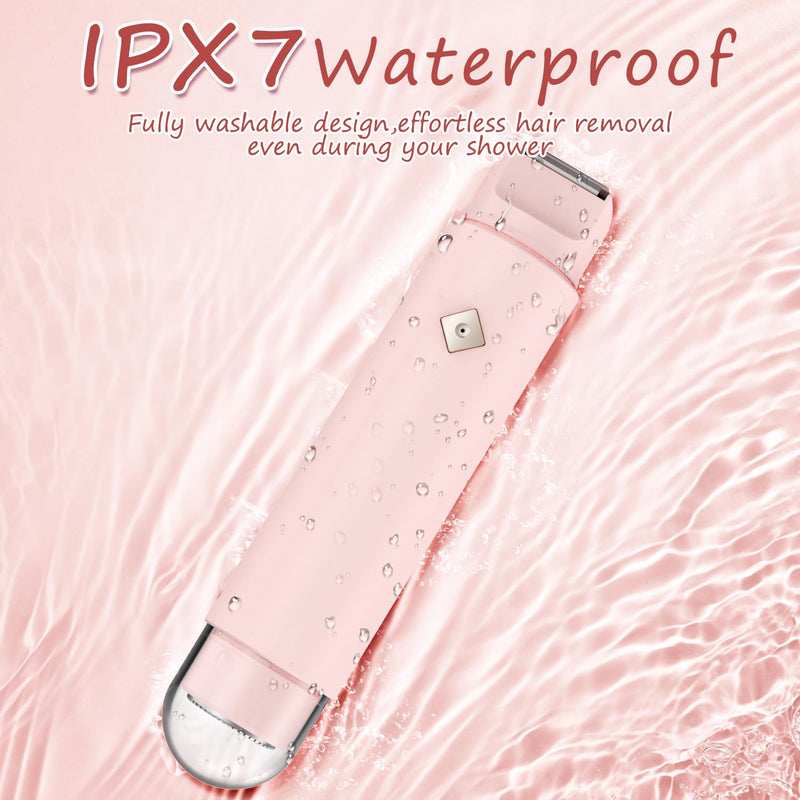 [Australia] - Bikini Trimmer for Women - 2 in 1 Electric Body Hair Trimmer with LED Display, IPX7 Waterproof & Easy to Clean, Cordless Body Shaver for Travel, Replaceable Ceramic Blade Heads, USB Charge Dock(Pink) Pink 
